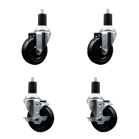Service Caster 4'' SS Soft Rubber Wheel Swivel 1-1/2'' Expanding Stem Caster Set 2 Brakes, 4PK SCC-SSEX20S414-SRS-2-TLB-2-112